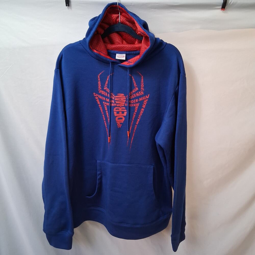 Marvel Spiderman Long Sleeves Hood Sweater Fleece Logo Men Blue Size-See Photos